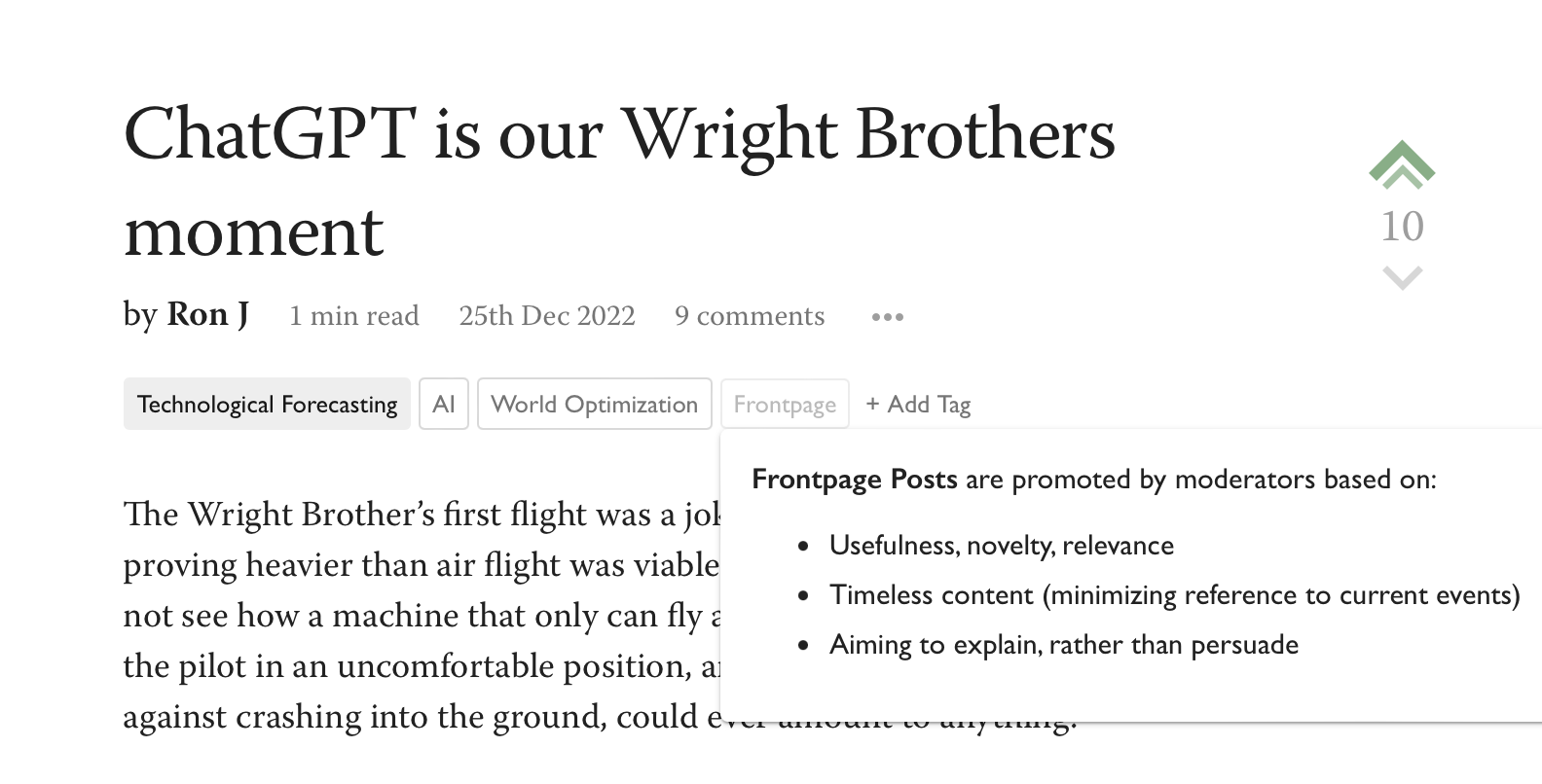 LessWrong: ChatGPT is our Wright Brothers Moment